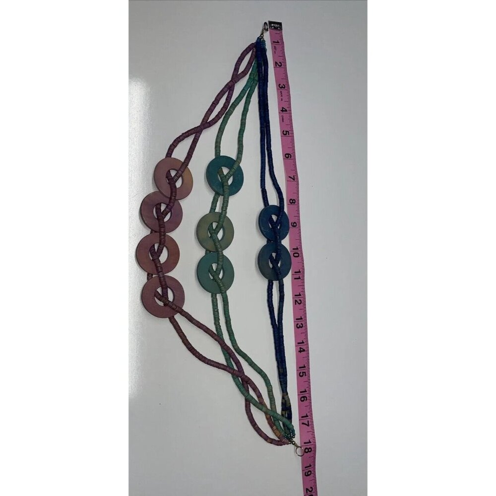 Vintage multi strand multi color purple green & blue wood beaded necklace Circle - Picture 8 of 15